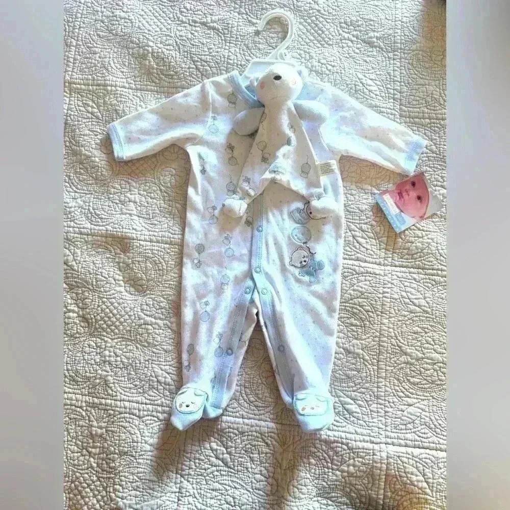 Vitamins Baby Blue Footed Sleepwear 100% Cotton Bear Design Size 3-6 Months